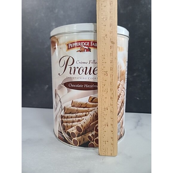 Pepperidge Farm Pirouette Cookies Empty Tin Large 28 oz 8x6-Inch Canister Shape - Picture 2 of 10